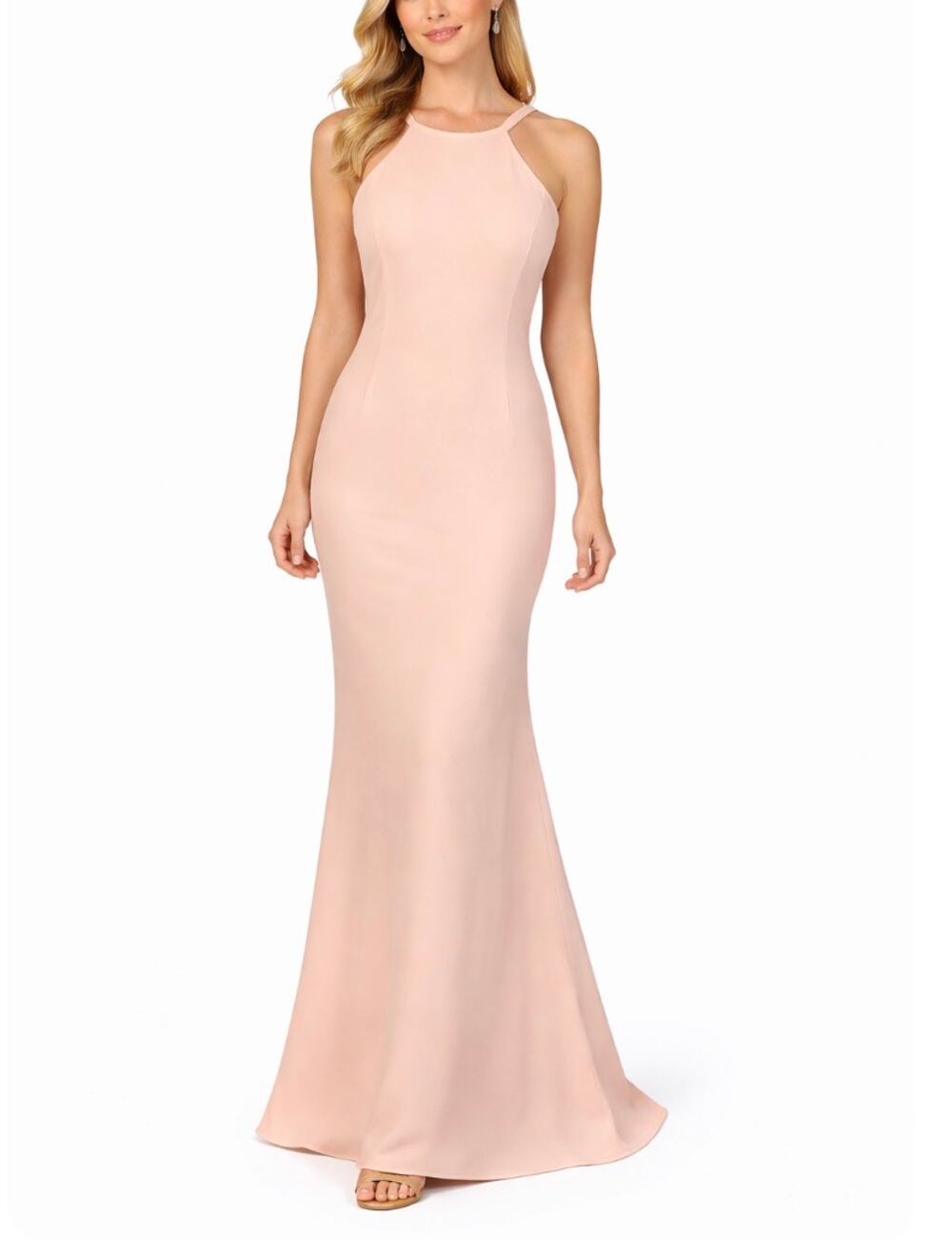 AQUA Blush Pink Evening Gown Textured Knit Backless Long Column Dress Size 6